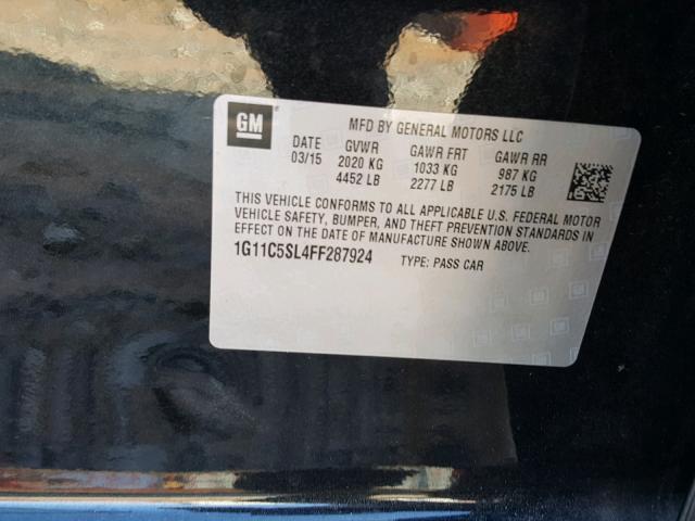 1G11C5SL4FF287924 - 2015 CHEVROLET MALIBU 1LT 灰色 照片 10