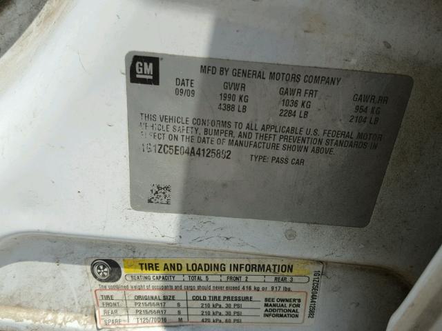 1G1ZC5E04A4125882 - 2010 CHEVROLET MALIBU 1LT 白色 照片 10