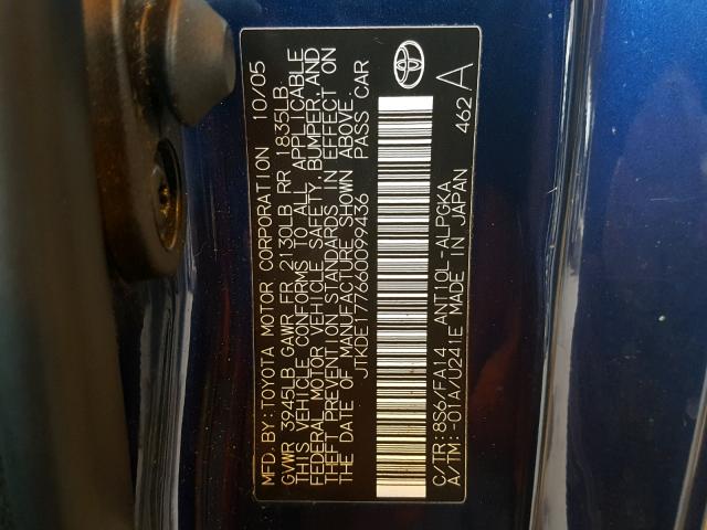 JTKDE177660099436 - 2006 TOYOTA SCION TC 蓝色 照片 10