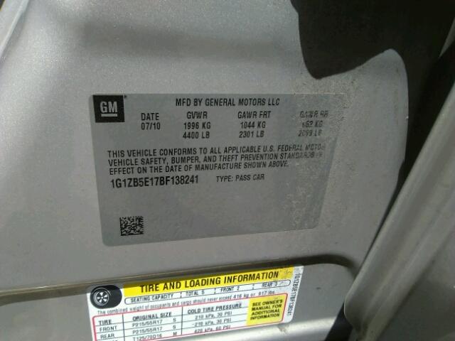 1G1ZB5E17BF138241 - 2011 CHEVROLET MALIBU LS თაფლისფერი ფოტო 10