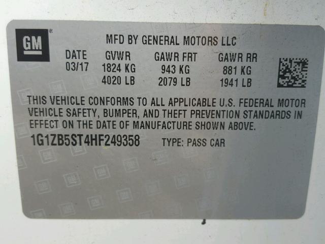 1G1ZB5ST4HF249358 - 2017 CHEVROLET MALIBU LS 白色 照片 10