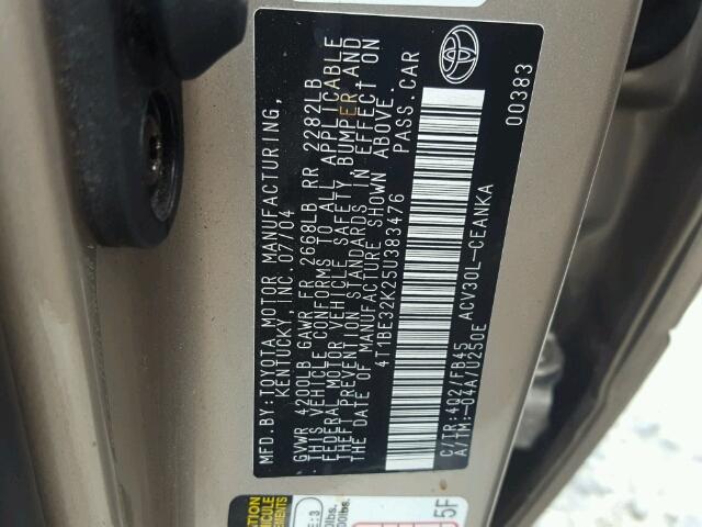 4T1BE32K25U383476 - 2005 TOYOTA CAMRY LE 米色 照片 10