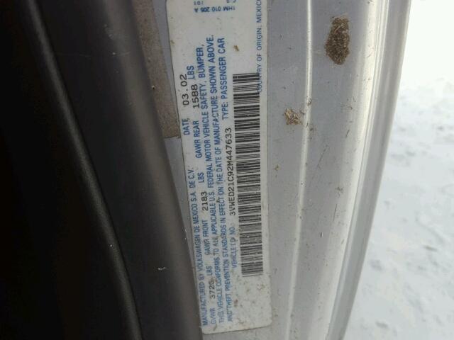 3VWED21C92M447633 - 2002 VOLKSWAGEN NEW BEETLE ვერცხლისფერი ფოტო 10