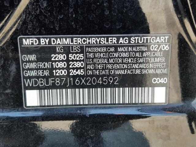 WDBUF87J16X204592 - 2006 MERCEDES-BENZ E 350 4MAT BLACK photo 10