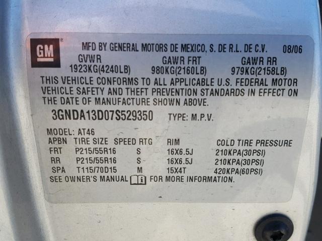 3GNDA13D07S529350 - 2007 CHEVROLET HHR LS ვერცხლისფერი ფოტო 10