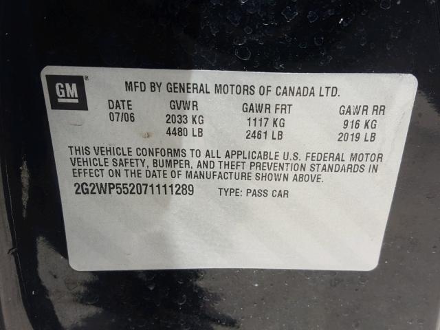 2G2WP552071111289 - 2007 PONTIAC GRAND PRIX BLACK photo 10