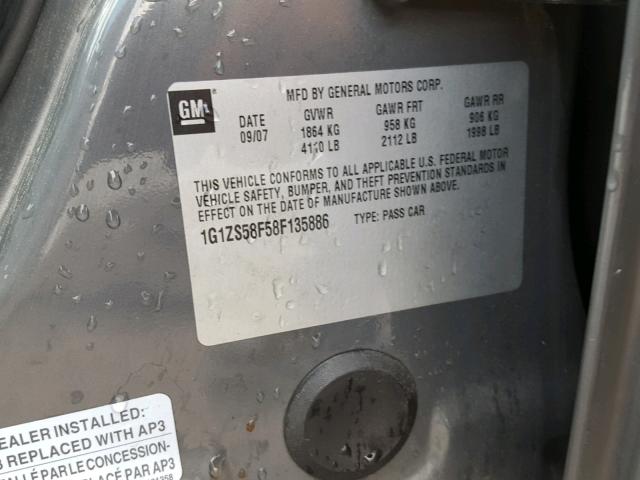 1G1ZS58F58F135886 - 2008 CHEVROLET MALIBU LS 灰色 照片 10