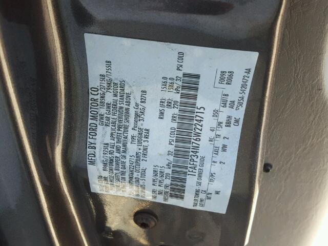 1FAFP34N76W224715 - 2006 FORD FOCUS ZX4 GRAY photo 10