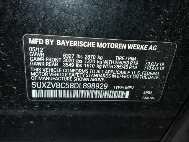 5UXZV8C58DL898929 - 2013 BMW X5 XDRIVE5 BLACK photo 10