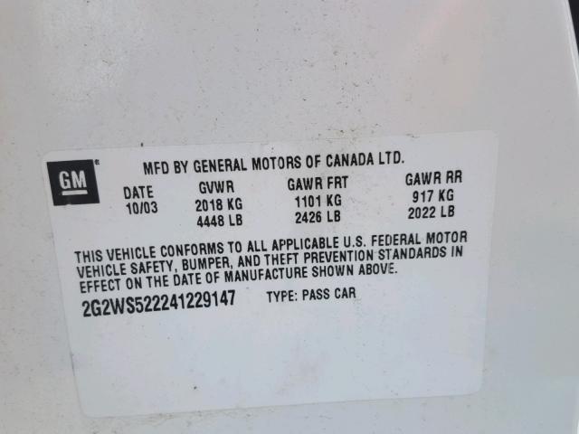 2G2WS522241229147 - 2004 PONTIAC GRAND PRIX WHITE photo 10