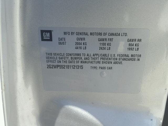 2G2WP552181121315 - 2008 PONTIAC GRAND PRIX Gümüş foto 10