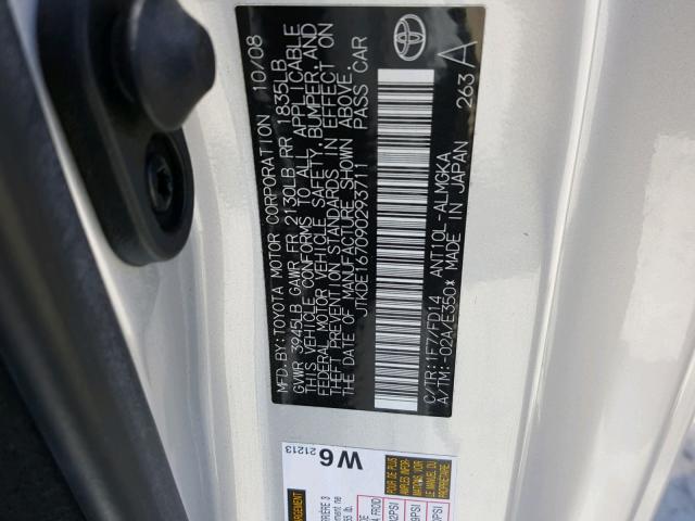 JTKDE167090293711 - 2009 TOYOTA SCION TC 银色 照片 10