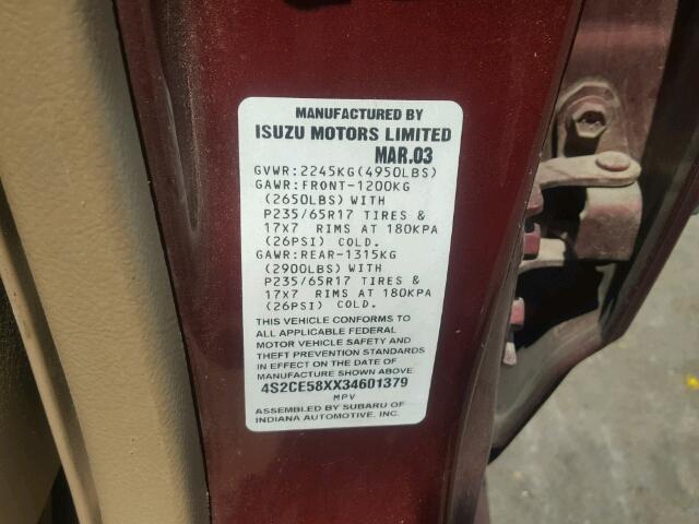 4S2CE58XX34601379 - 2003 ISUZU AXIOM XS Tünd qırmızı foto 10