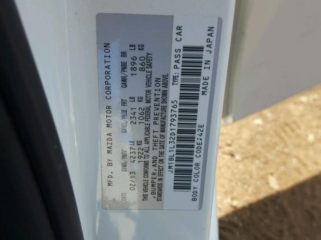 JM1BL1L32D1793765 - 2013 MAZDA SPEED 3 WHITE photo 10