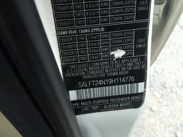 SALFT24N19H114776 - 2009 LAND ROVER LR2 HSE TE WHITE photo 10