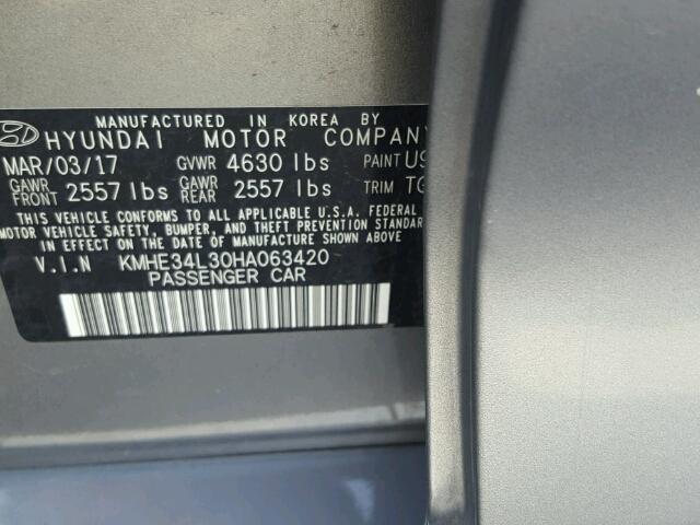 KMHE34L30HA063420 - 2017 HYUNDAI SONATA HYB GRAY photo 10