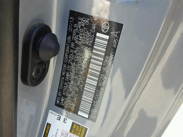 JTKJF5C77E3077116 - 2014 TOYOTA SCION TC GRAY photo 10