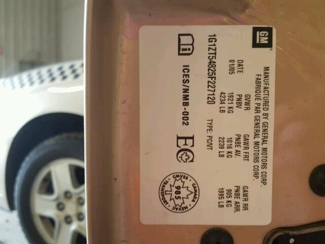 1G1ZT54825F227120 - 2005 CHEVROLET MALIBU LS 米色 照片 10