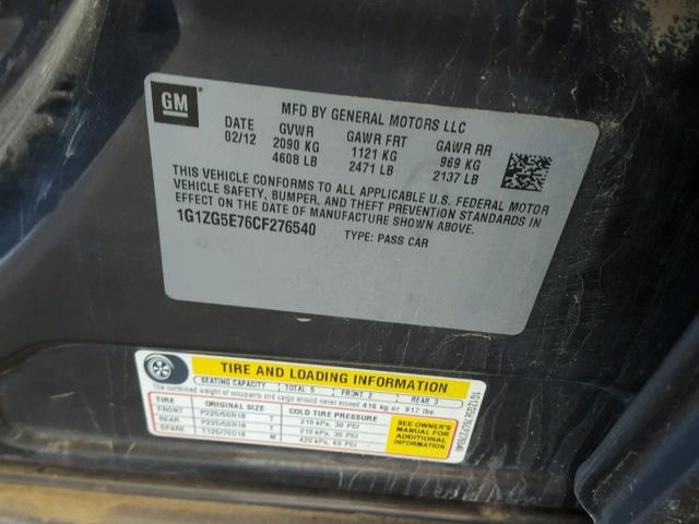 1G1ZG5E76CF276540 - 2012 CHEVROLET MALIBU LTZ 石墨色 照片 10