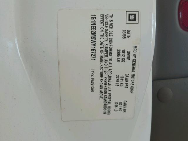 1G1NE52M9WY167271 - 1998 CHEVROLET MALIBU LS თეთრი ფოტო 10