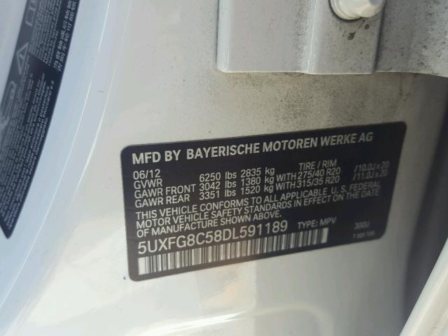 5UXFG8C58DL591189 - 2013 BMW X6 XDRIVE5 WHITE photo 10