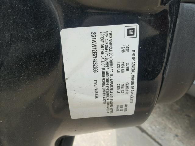 2G1WW12E5Y9232093 - 2000 CHEVROLET MONTE CARL 黑色 照片 10