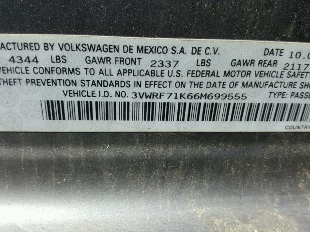 3VWRF71K66M699555 - 2006 VOLKSWAGEN JETTA 2.5 GRAY photo 10