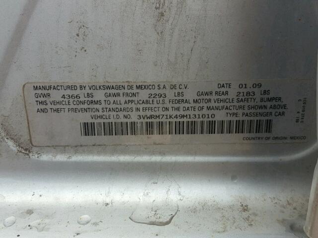 3VWRM71K49M131010 - 2009 VOLKSWAGEN JETTA SE 银色 照片 10