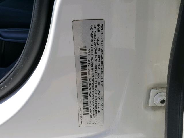 3VW1K7AJ7BM326972 - 2011 VOLKSWAGEN JETTA BASE Սպիտակ լուսանկար 10