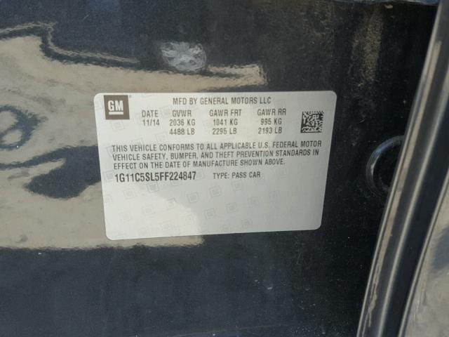 1G11C5SL5FF224847 - 2015 CHEVROLET MALIBU 1LT CHARCOAL photo 10