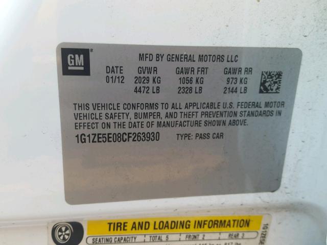 1G1ZE5E08CF263930 - 2012 CHEVROLET MALIBU LTZ 白色 照片 10