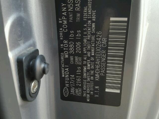 KMHDH6AH1EU026426 - 2014 HYUNDAI ELANTRA CO GRAY photo 10