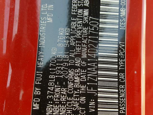 JF1ZNAA14D2717507 - 2013 TOYOTA SCION FR-S RED photo 10