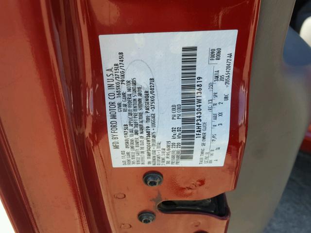 1FAHP34304W136819 - 2004 FORD FOCUS SE C RED photo 10