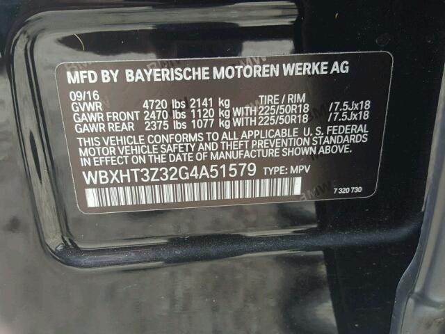 WBXHT3Z32G4A51579 - 2016 BMW X1 XDRIVE2 Negro foto 10