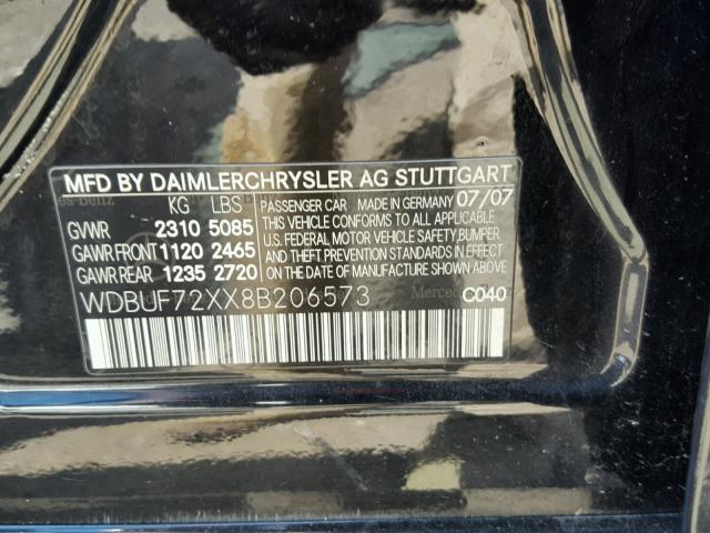 WDBUF72XX8B206573 - 2008 MERCEDES-BENZ E 550 BLACK photo 10