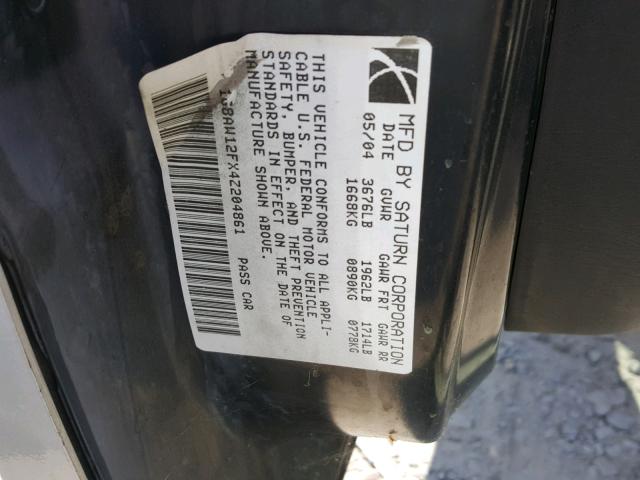 1G8AW12FX4Z204861 - 2004 SATURN ION LEVEL SILVER photo 10