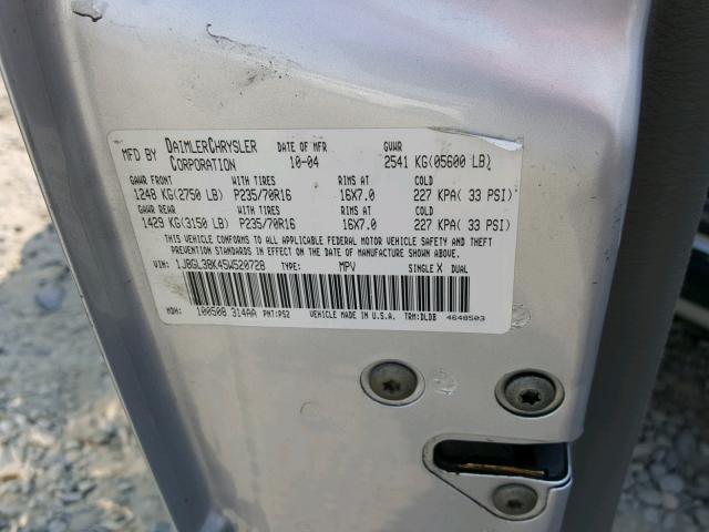 1J8GL38K45W520728 - 2005 JEEP LIBERTY RE SILVER photo 10