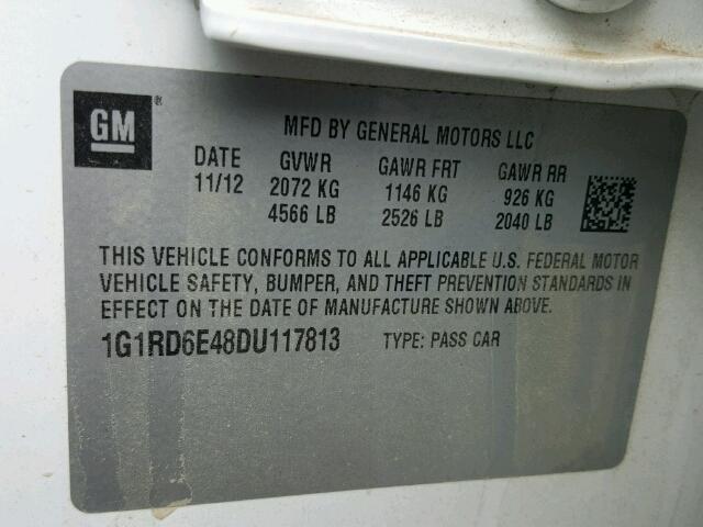 1G1RD6E48DU117813 - 2013 CHEVROLET VOLT WHITE photo 10