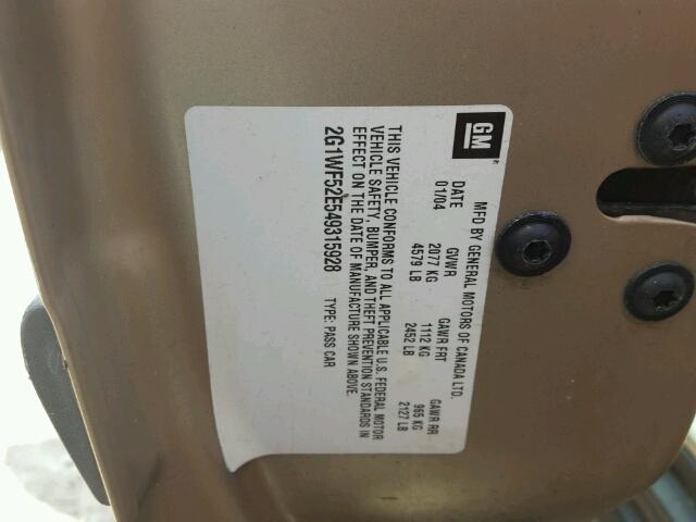 2G1WF52E549315928 - 2004 CHEVROLET IMPALA 金色 照片 10