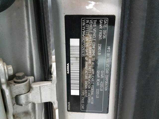 YV1MW682772293235 - 2007 VOLVO V50 T5 SILVER photo 10