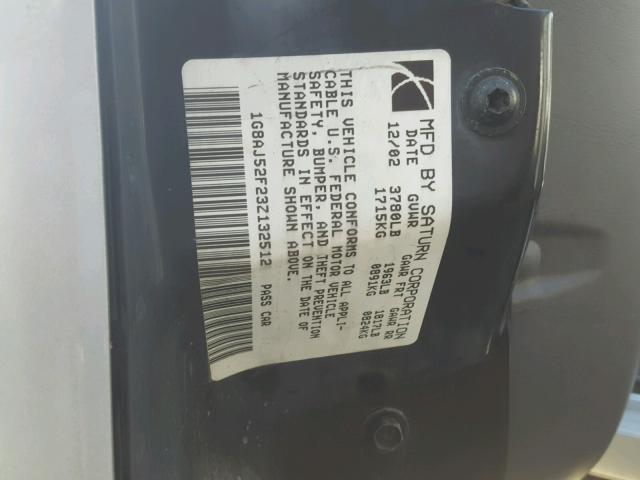 1G8AJ52F23Z132512 - 2003 SATURN ION LEVEL SILVER photo 10