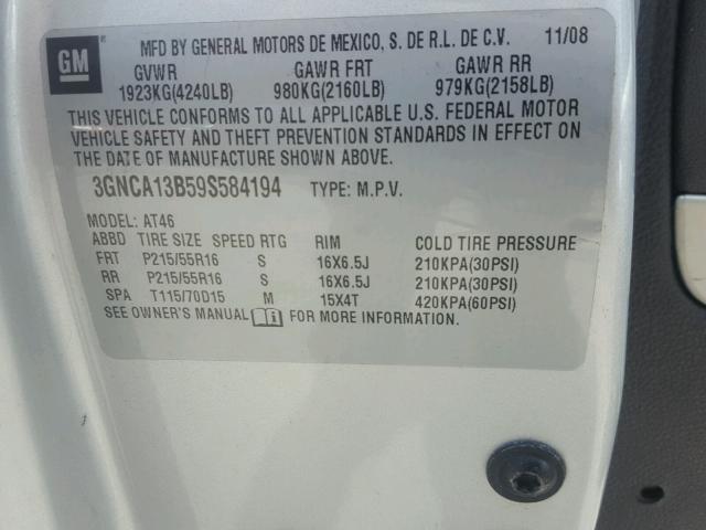 3GNCA13B59S584194 - 2009 CHEVROLET HHR LS ვერცხლისფერი ფოტო 10