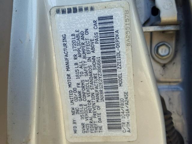 1NXBR12E2YZ386661 - 2000 TOYOTA COROLLA VE SILVER photo 10