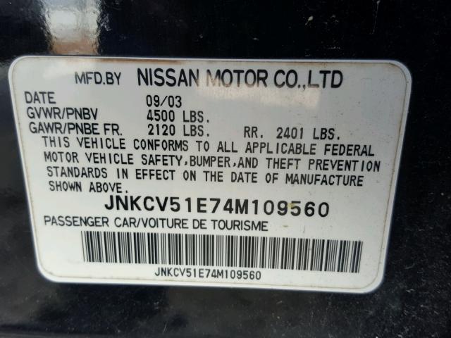 JNKCV51E74M109560 - 2004 INFINITI G35 BLACK photo 10