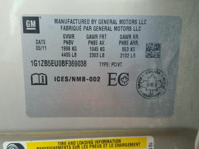 1G1ZB5EU0BF369038 - 2011 CHEVROLET MALIBU LS GOLD photo 10