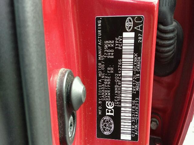 2T1BURHE8FC442766 - 2015 TOYOTA COROLLA L RED photo 10