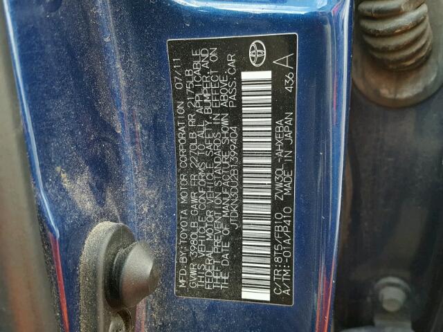 JTDKN3DU2B1399404 - 2011 TOYOTA PRIUS 蓝色 照片 10