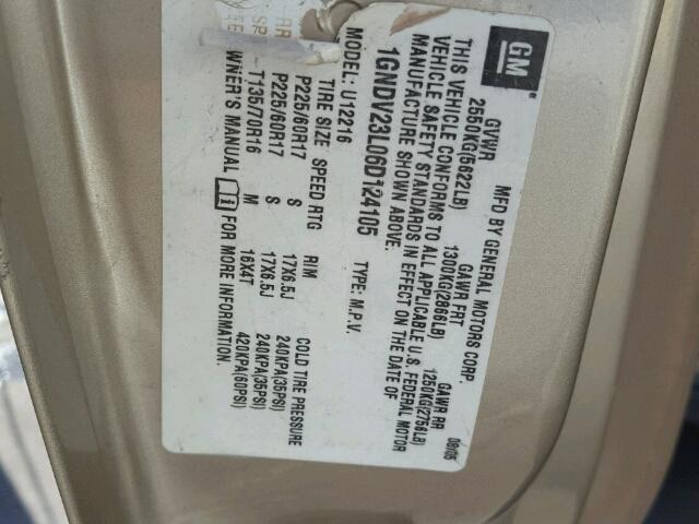 1GNDV23L06D124105 - 2006 CHEVROLET UPLANDER L TAN photo 10