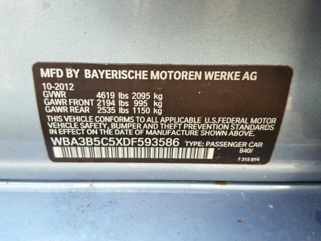 WBA3B5C5XDF593586 - 2013 BMW 328 XI SUL BLUE photo 10